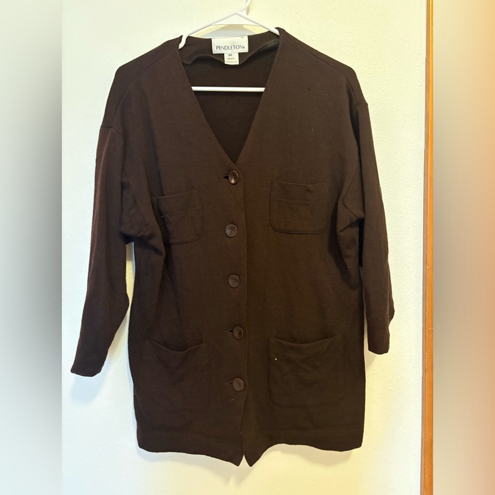 Pendleton Vintage 100% Wool Chocolate Brown Button up Cardigan Sweater Women